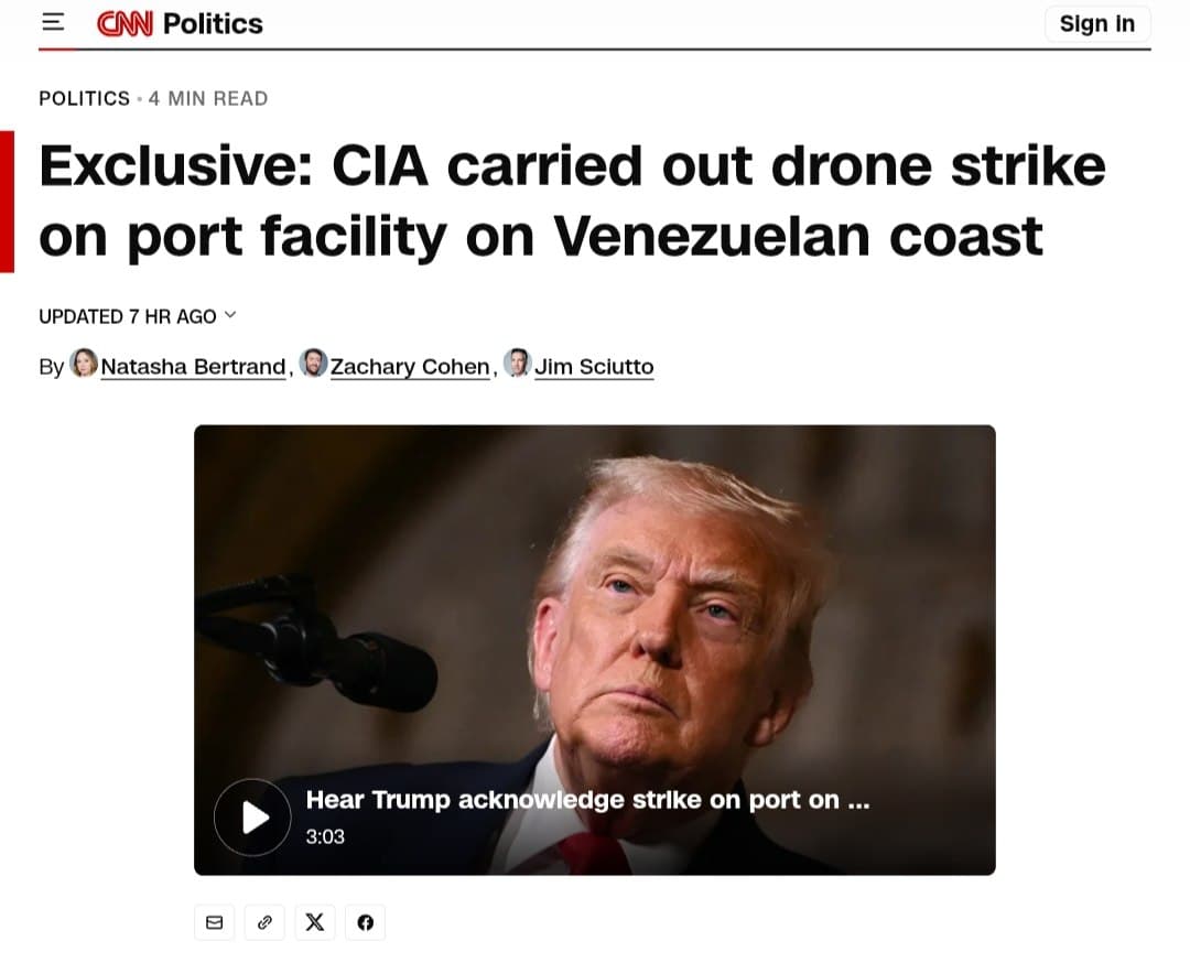 CIA conducts drone strike on Venezuelan port facility, first US attack