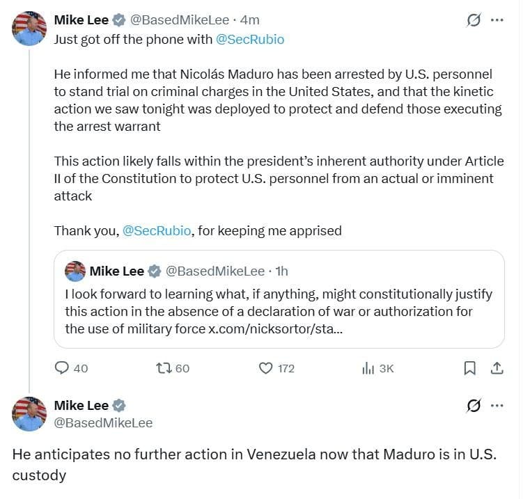 Senator Mike Lee: Maduro to stand trial in U.S. after capture