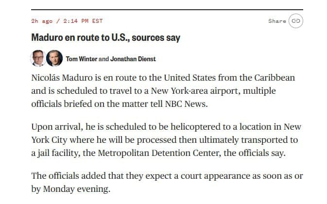 Nicolás Maduro to appear in U.S. court by Monday evening