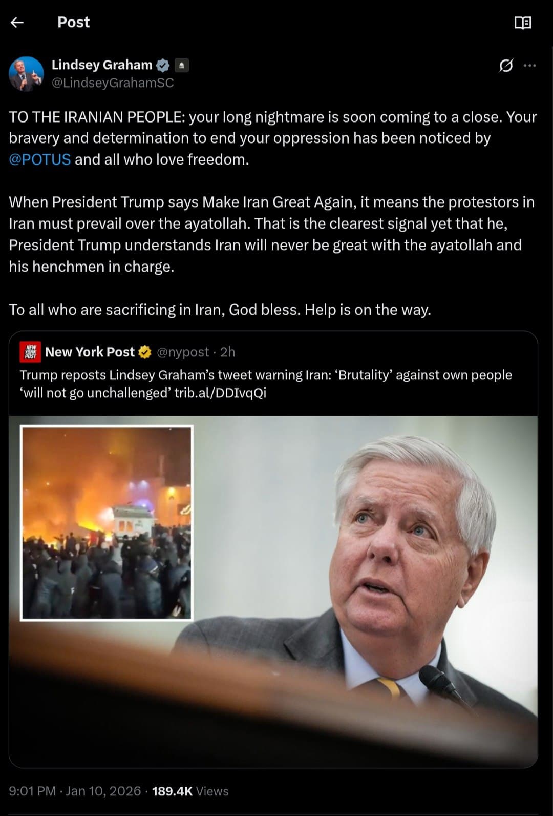 Lindsey Graham tells Iranian people help is on the way from U.S.