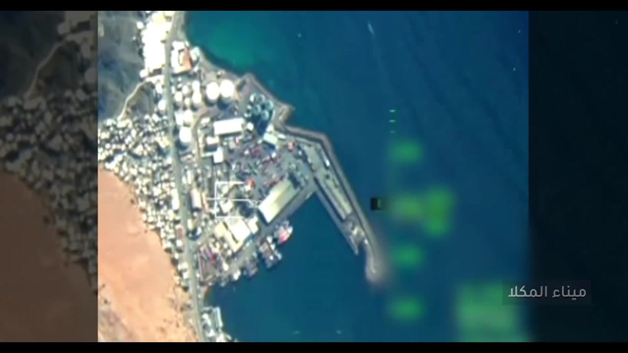 [Video] Drone footage shows supplies offloaded in Mukalla before coalition strike