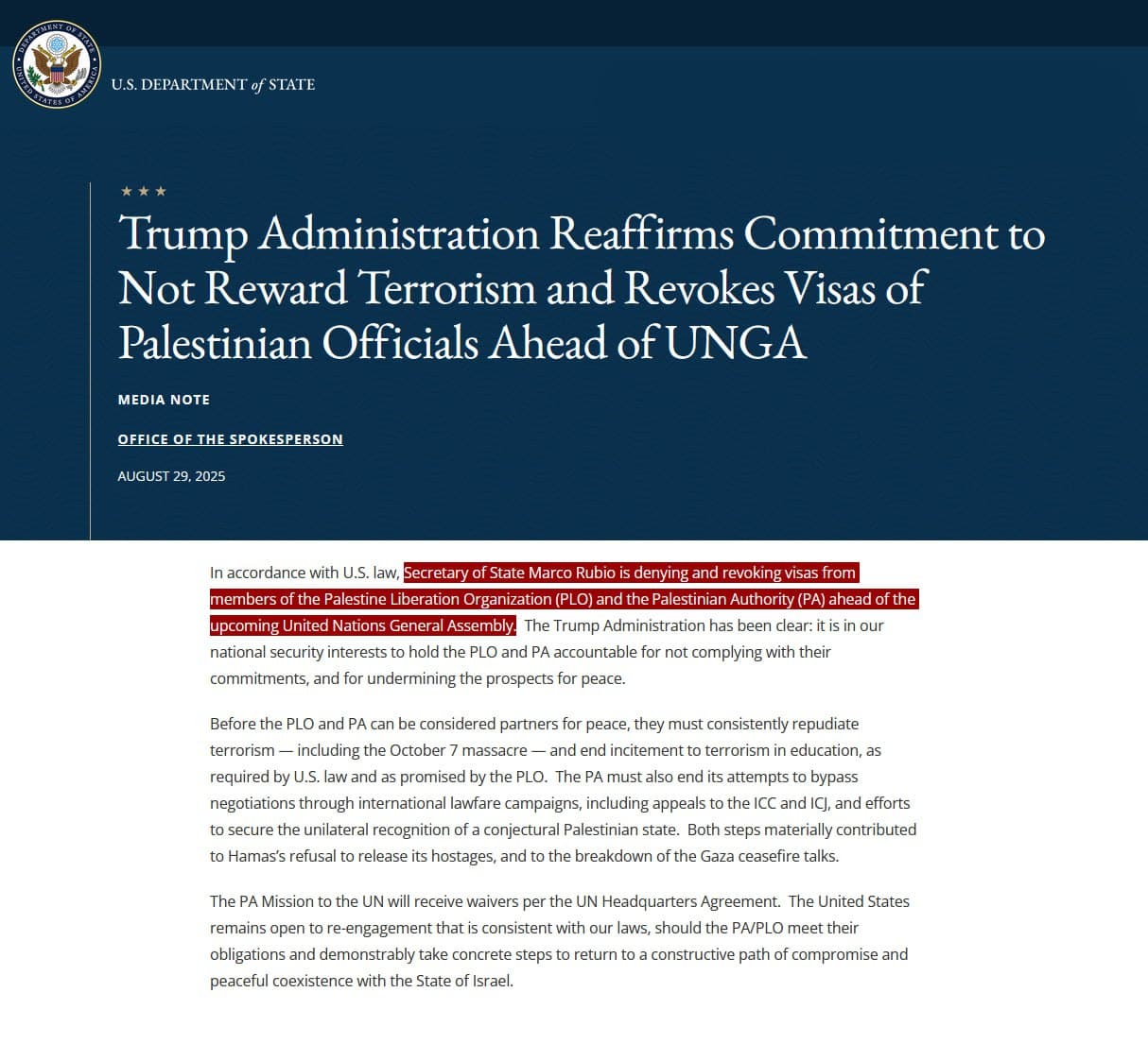 Featured image for: Trump Admin Revokes Visas for Palestinian Officials Ahead of UNGA Trump Admin Revokes Visas for Palestinian Officials Ahead of UNGA