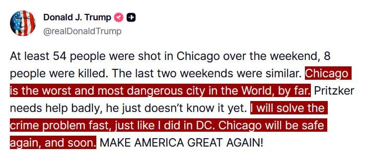 Featured image for: Trump Declares Chicago 'Most Dangerous City,' Vows Swift Crime Solutions Trump Declares Chicago 'Most Dangerous City,' Vows Swift Crime Solutions
