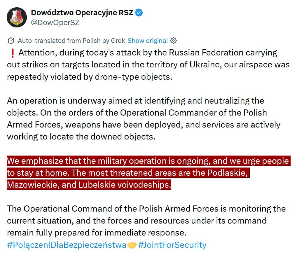 Featured image for: Poland Orders 8.6 Million to Stay Home After Russian Drone Threats Poland Orders 8.6 Million to Stay Home After Russian Drone Threats