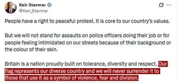 Featured image for: Starmer: UK flag symbolizes diversity, will not surrender it to violence Starmer: UK flag symbolizes diversity, will not surrender it to violence