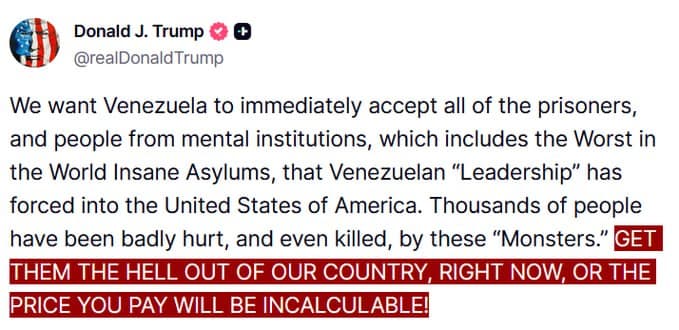 Featured image for: Trump warns Venezuela to take back 'monsters' or face 'incalculable' price Trump warns Venezuela to take back 'monsters' or face 'incalculable' price