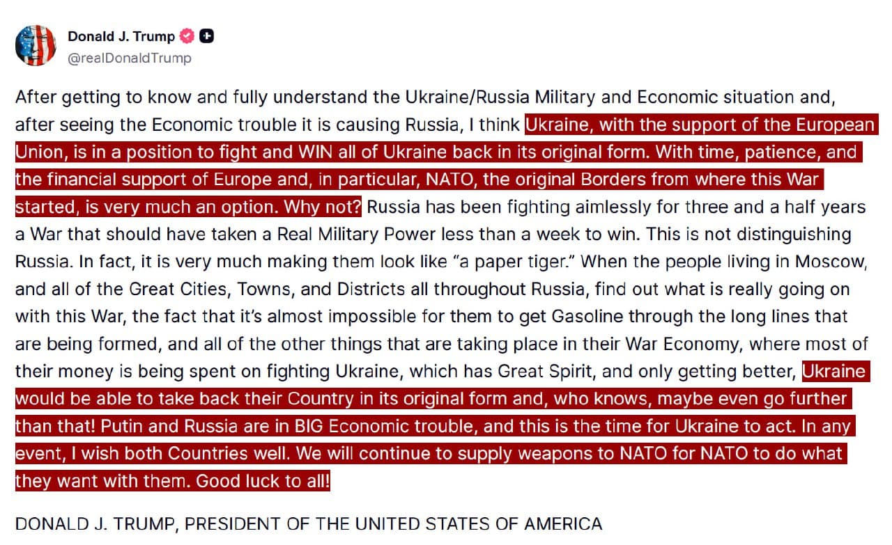 Featured image for: Trump: Ukraine can fight and win back its territory with EU support Trump: Ukraine can fight and win back its territory with EU support