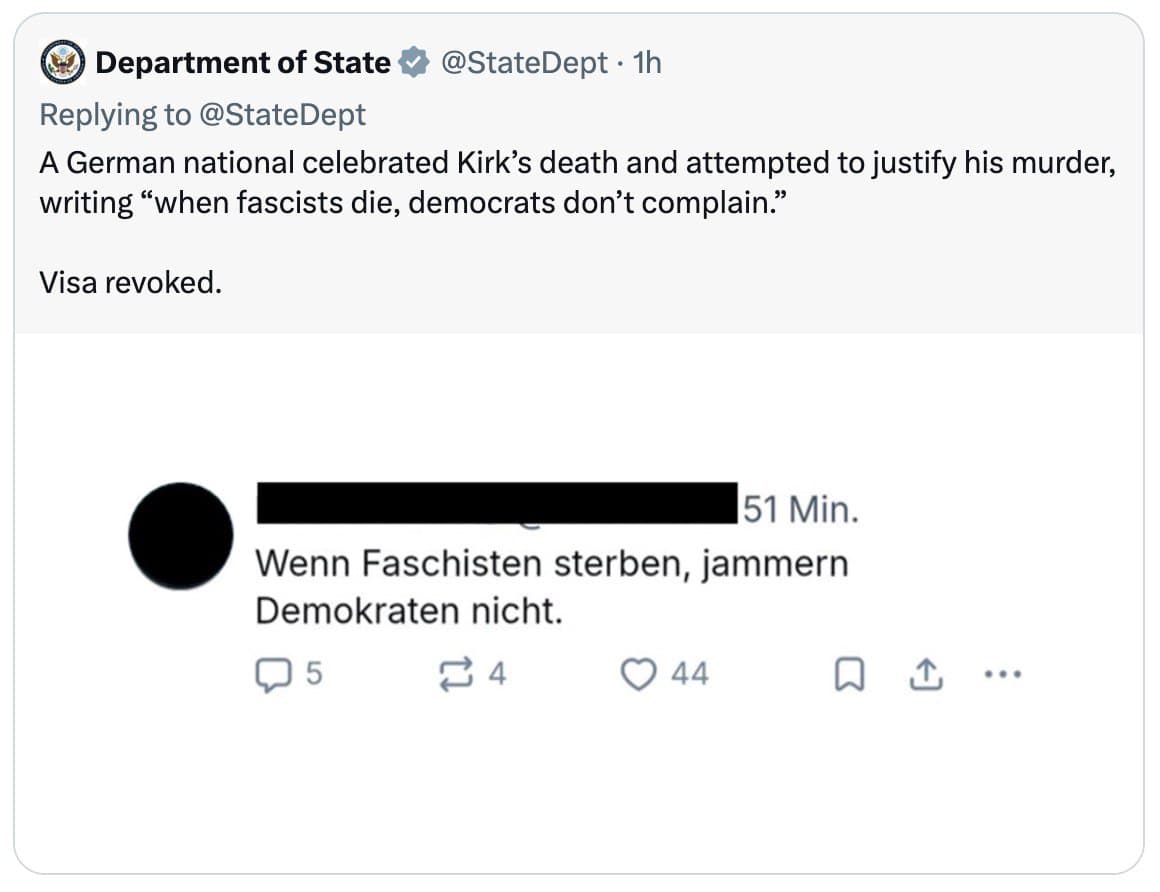Featured image for: U.S. revokes visa of German filmmaker Mario Sixtus for celebrating death of Charlie Kirk U.S. revokes visa of German filmmaker Mario Sixtus for celebrating death of Charlie Kirk