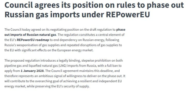 Featured image for: EU agrees to phase out Russian natural gas imports by January 2026 EU agrees to phase out Russian natural gas imports by January 2026