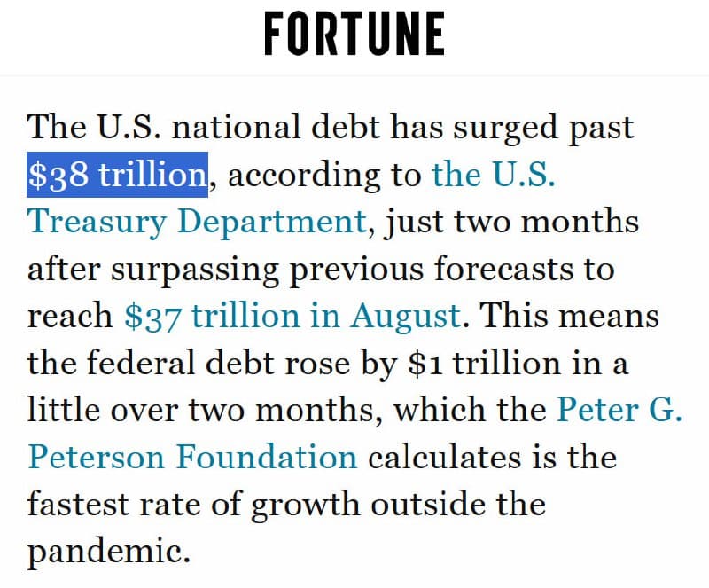 Featured image for: U.S. national debt surpasses $38 trillion, rising by $1 trillion in 2 months U.S. national debt surpasses $38 trillion, rising by $1 trillion in 2 months