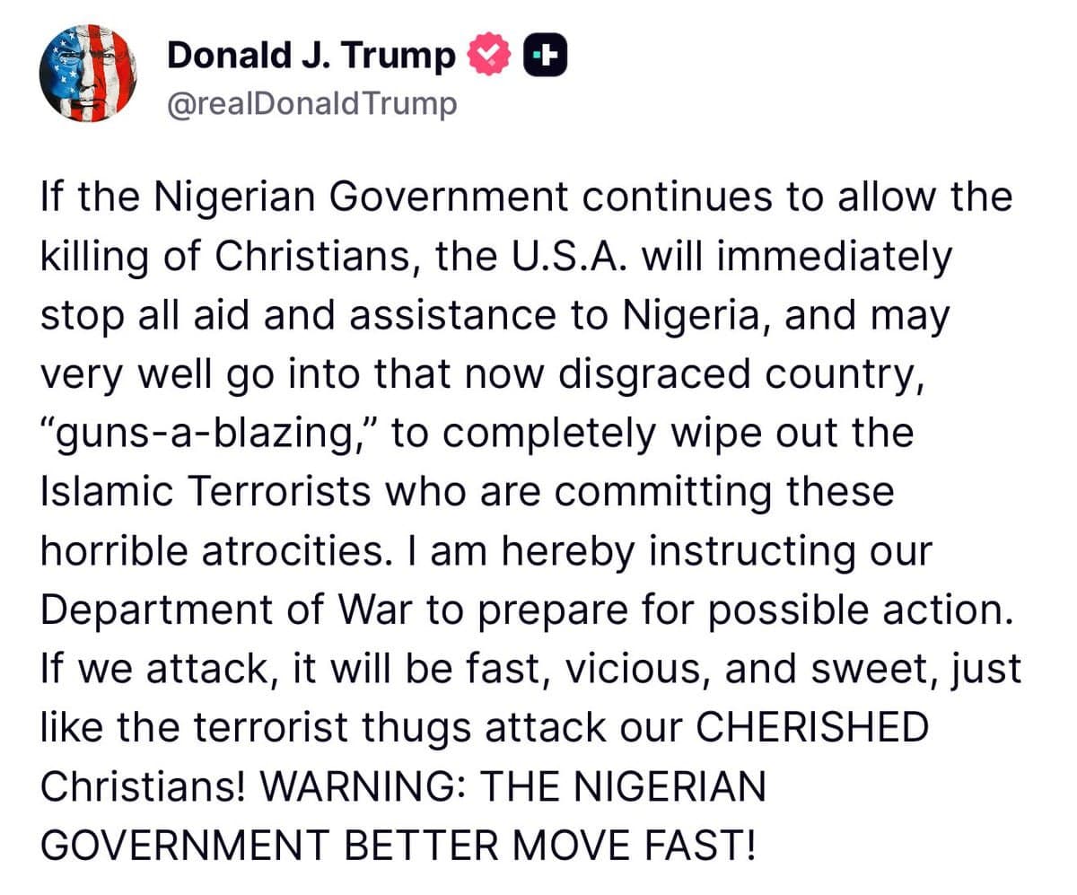 Featured image for: Trump threatens to 'wipe out' Islamic terrorists in Nigeria over killings Trump threatens to 'wipe out' Islamic terrorists in Nigeria over killings