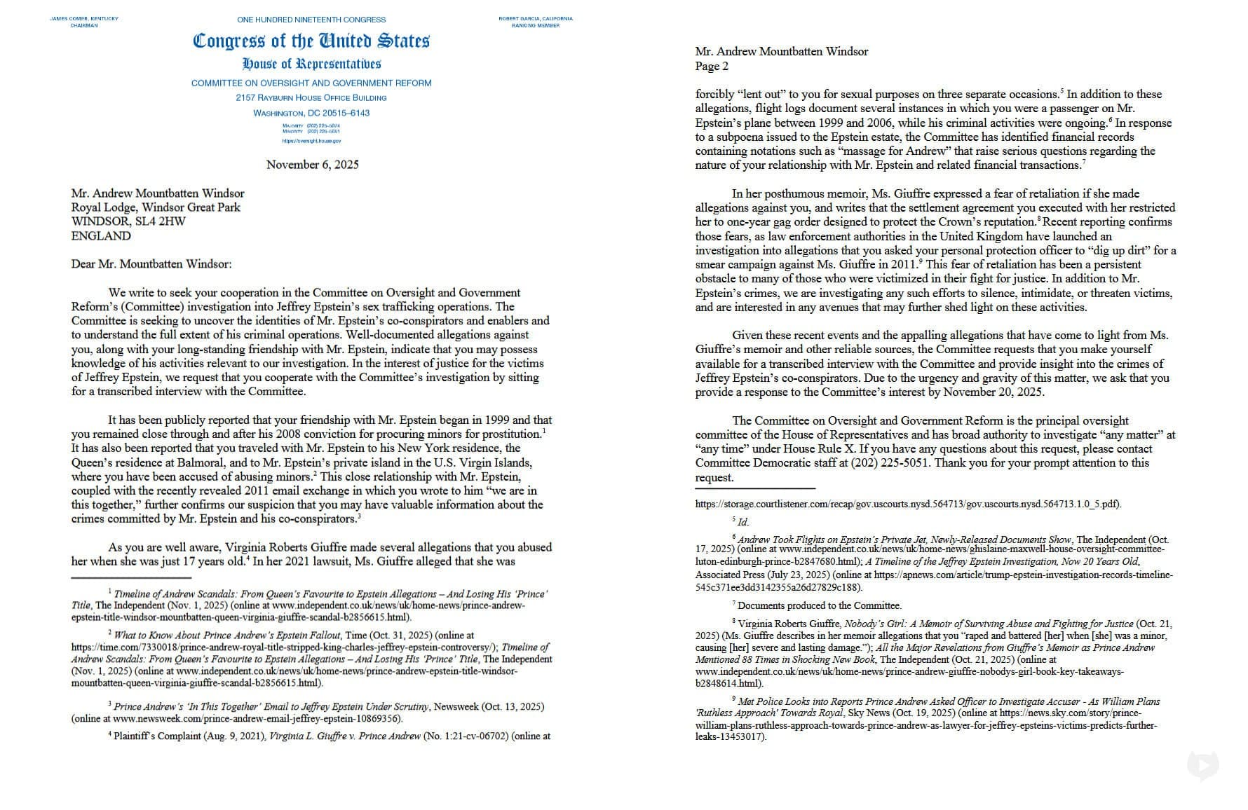 Featured image for: Andrew Mountbatten Windsor ordered to testify before Congress over Epstein links Andrew Mountbatten Windsor ordered to testify before Congress over Epstein links