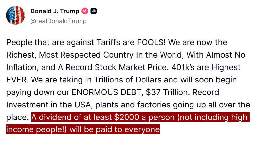 Featured image for: Trump announces $2,000 tariff stimulus check for everyone except the rich Trump announces $2,000 tariff stimulus check for everyone except the rich