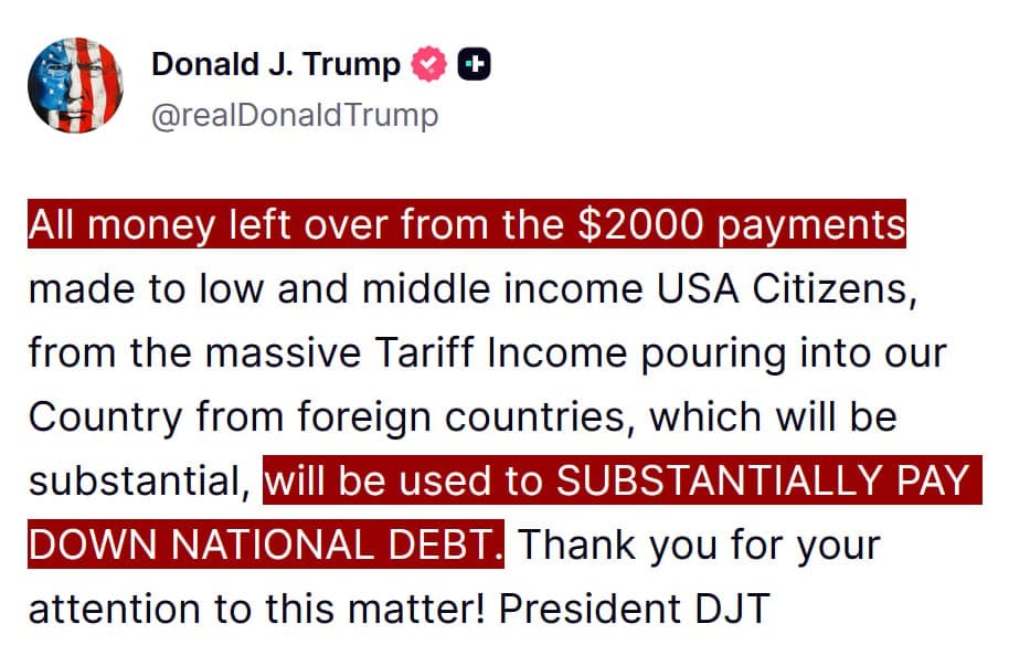 Featured image for: Trump: Any leftover from $2,000 stimulus checks to reduce national debt Trump: Any leftover from $2,000 stimulus checks to reduce national debt