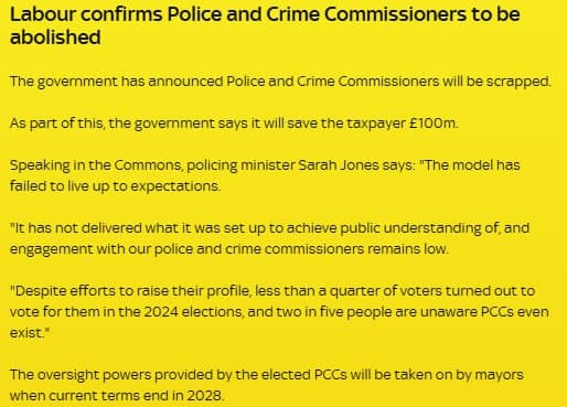 Featured image for: UK abolishes Police and Crime Commissioners, saving £100m from 2028 UK abolishes Police and Crime Commissioners, saving £100m from 2028