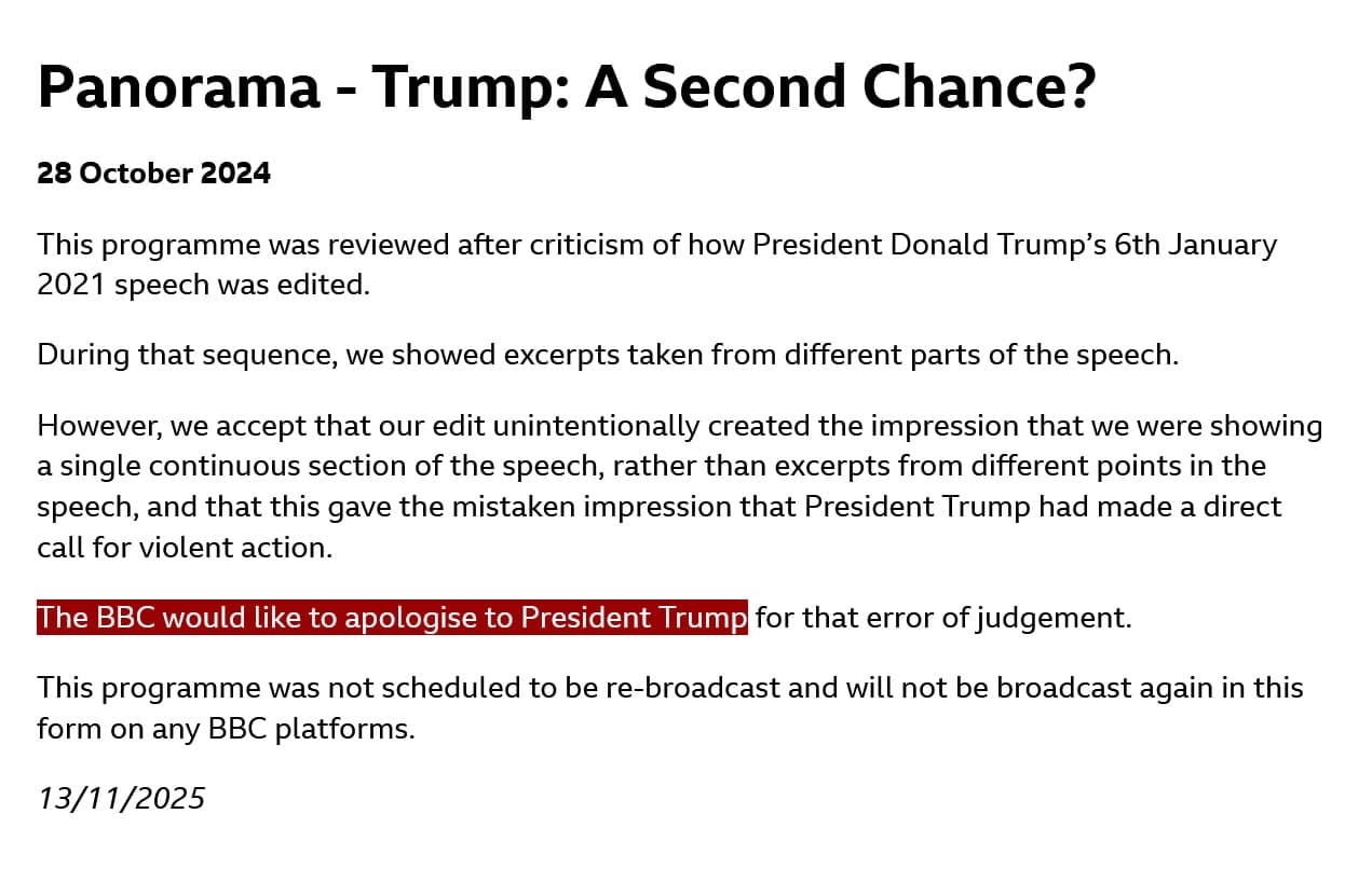 Featured image for: BBC apologizes to Trump over deceptive editing in J6 documentary BBC apologizes to Trump over deceptive editing in J6 documentary