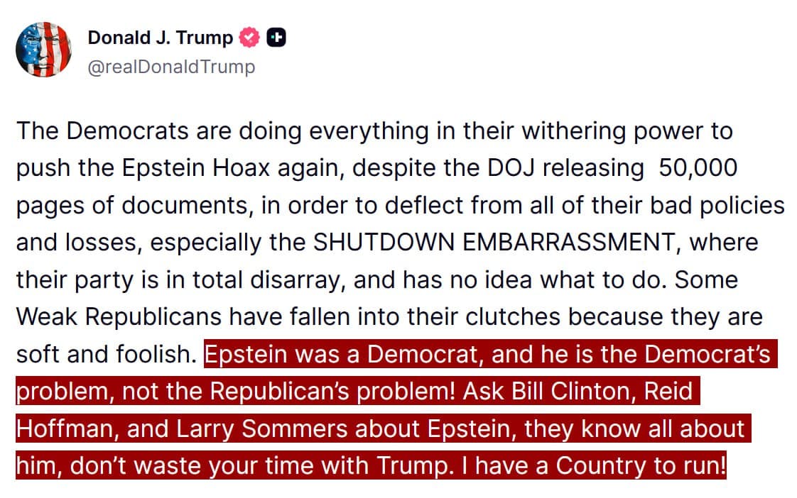 Featured image for: Trump accuses Democrats of pushing the Epstein Hoax again Trump accuses Democrats of pushing the Epstein Hoax again