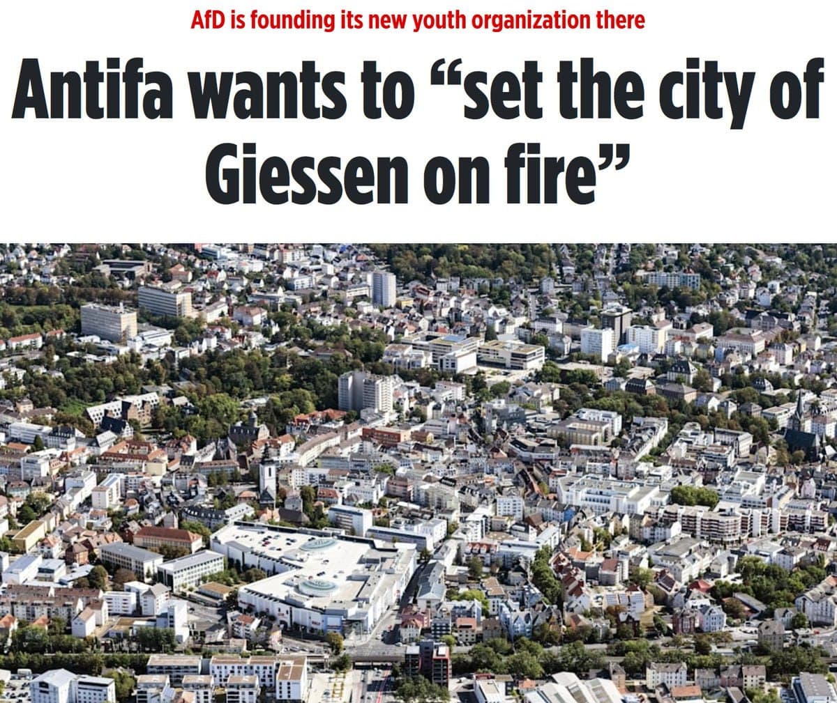 Featured image for: Antifa announces massive riots in Giessen as AfD plans youth organization Antifa announces massive riots in Giessen as AfD plans youth organization