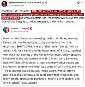 Featured image for: Attorney General Pam Bondi assigns Jay Clayton to investigate Epstein's connections Attorney General Pam Bondi assigns Jay Clayton to investigate Epstein's connections