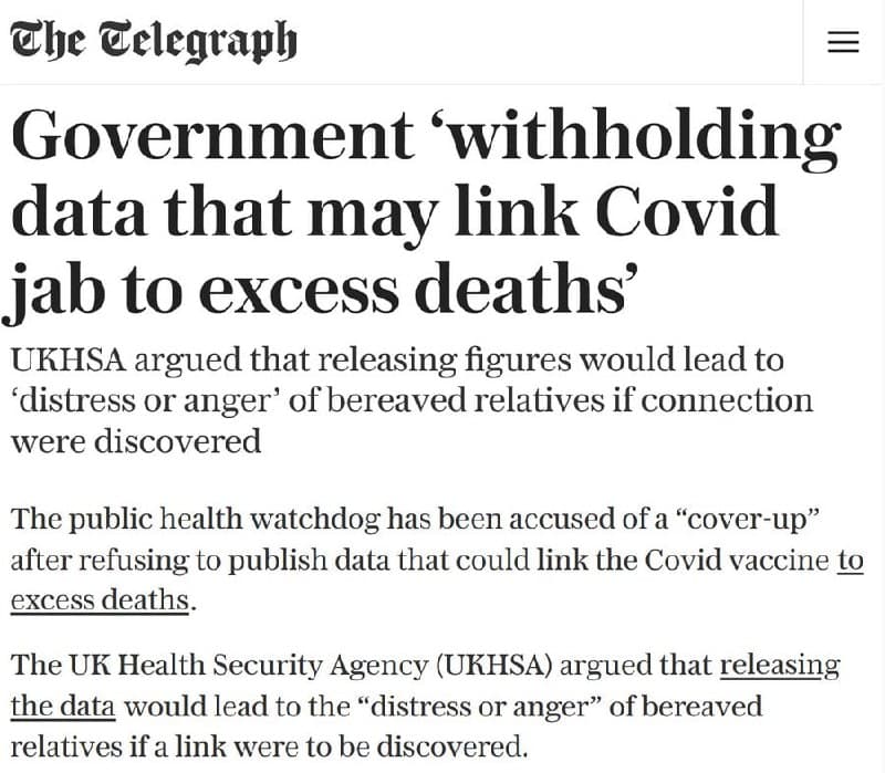 Featured image for: British government withholds data linking Covid jab to excess deaths British government withholds data linking Covid jab to excess deaths