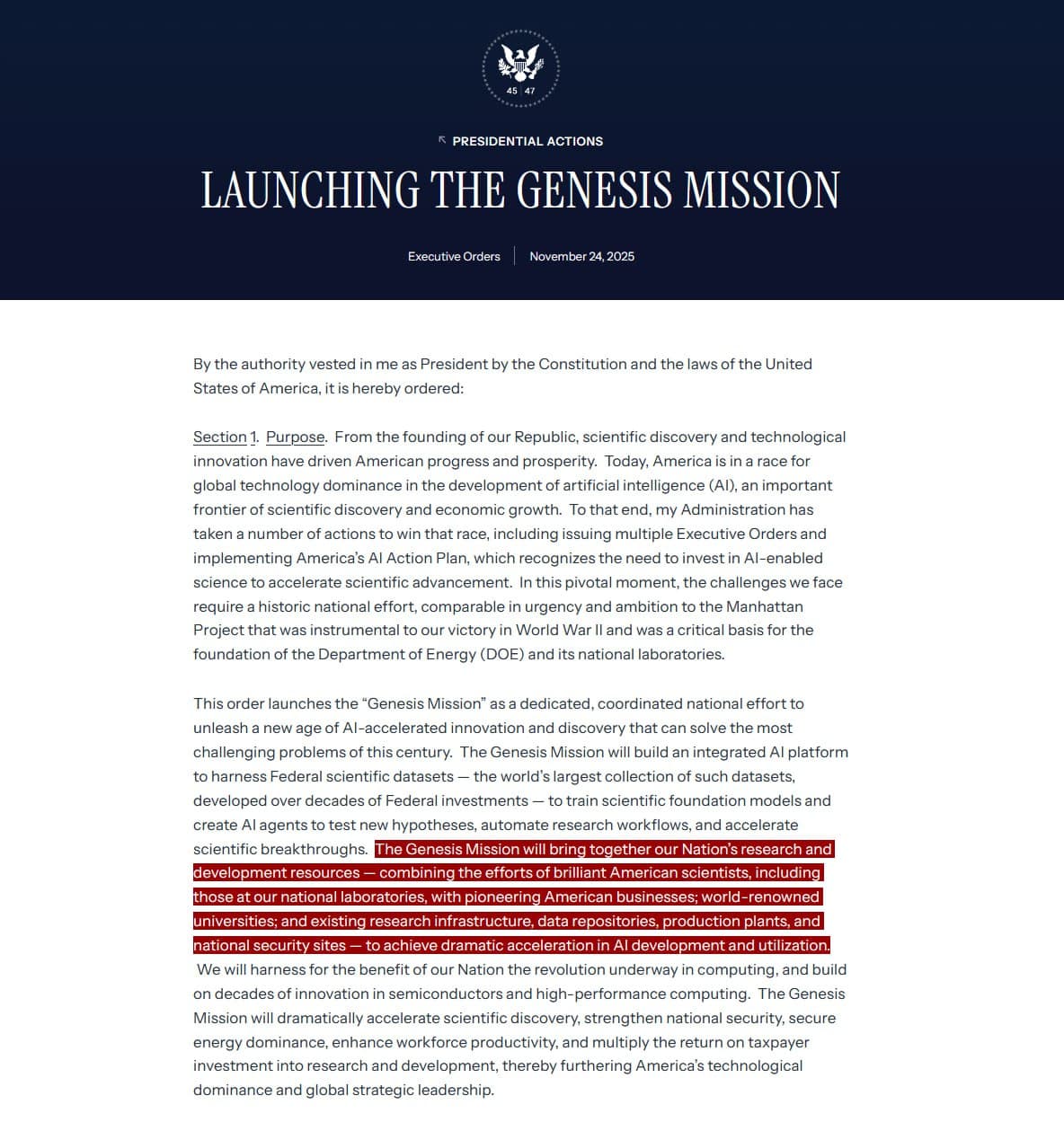Featured image for: Trump signs executive order for 'Genesis Mission' AI platform Trump signs executive order for 'Genesis Mission' AI platform