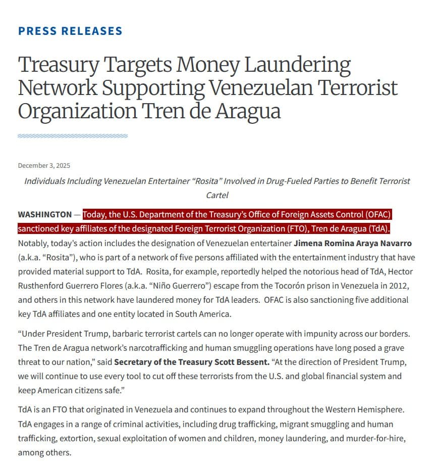 Featured image for: Trump's Treasury Department imposes new sanctions on Venezuela's Tren de Aragua Trump's Treasury Department imposes new sanctions on Venezuela's Tren de Aragua