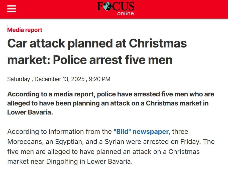 Featured image for: Islamist terrorist attack on German Christmas market foiled; five arrested Islamist terrorist attack on German Christmas market foiled; five arrested