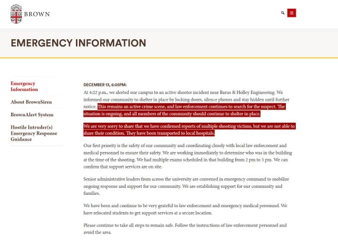 Featured image for: Brown University updates on active shooting: suspect at large, victims hospitalized Brown University updates on active shooting: suspect at large, victims hospitalized