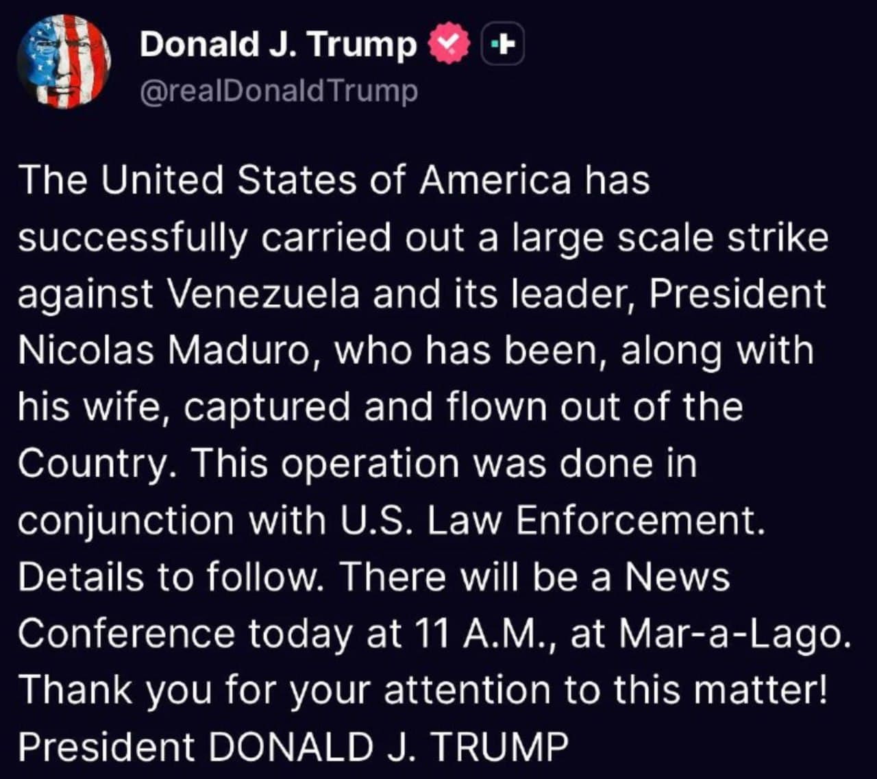 Featured image for: Trump announces capture of President Nicolas Maduro and wife in Venezuela Trump announces capture of President Nicolas Maduro and wife in Venezuela