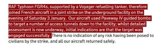 UK and French forces launch air strike on Islamic State facility in Syria