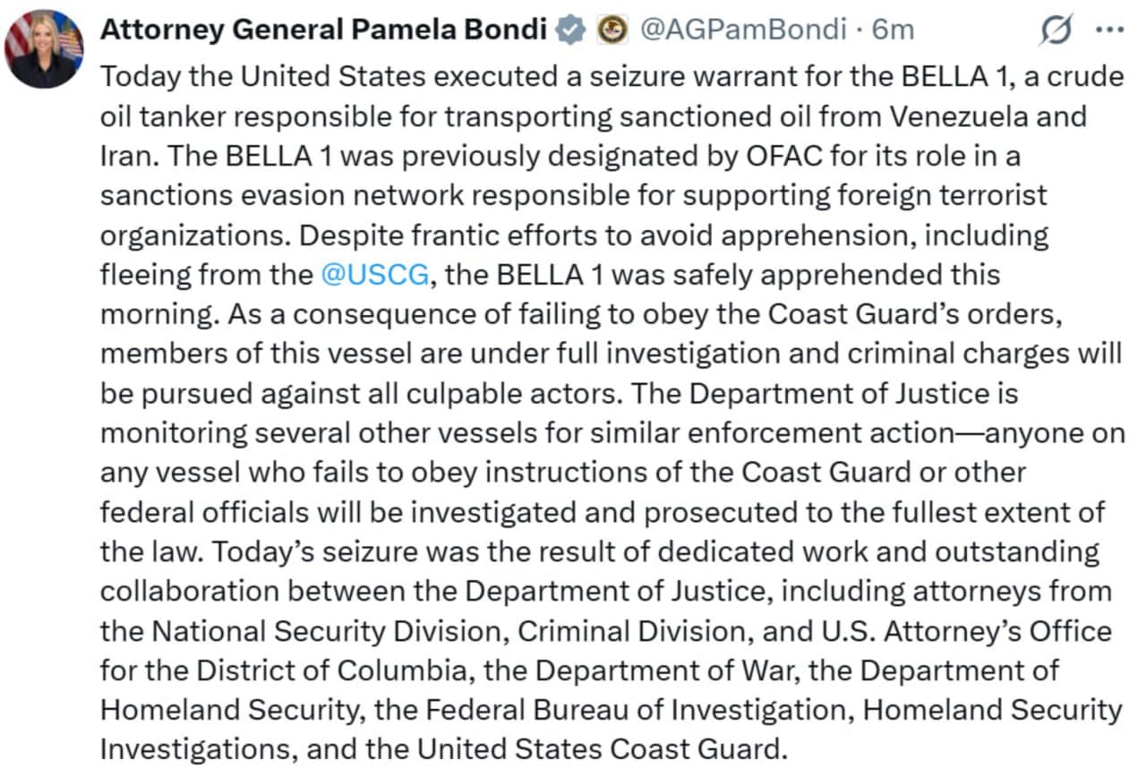 Featured image for: United States executes warrant to seize Russian-flagged tanker United States executes warrant to seize Russian-flagged tanker