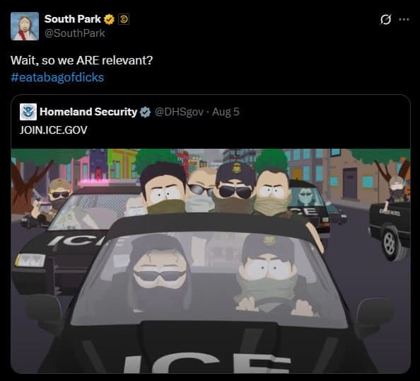 Featured image for: South Park Responds to DHS Recruitment Ad with Sharp Humor After Trump Critique South Park Responds to DHS Recruitment Ad with Sharp Humor After Trump Critique