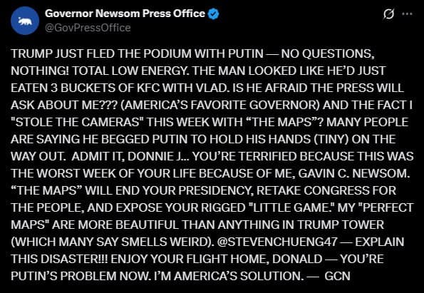 Featured image for: Newsom Mocks Trump's Summit with Putin, Claims 'Worst Week of Your Life' Newsom Mocks Trump's Summit with Putin, Claims 'Worst Week of Your Life'