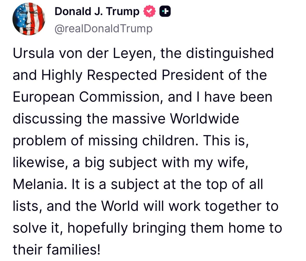 Featured image for: Breaking: Trump and Ursula von der Leyen Address Urgent Missing Children Crisis Breaking: Trump and Ursula von der Leyen Address Urgent Missing Children Crisis