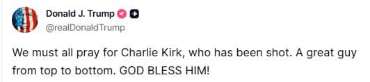 Featured image for: Trump Calls for Prayers After Charlie Kirk's Shooting Incident Trump Calls for Prayers After Charlie Kirk's Shooting Incident