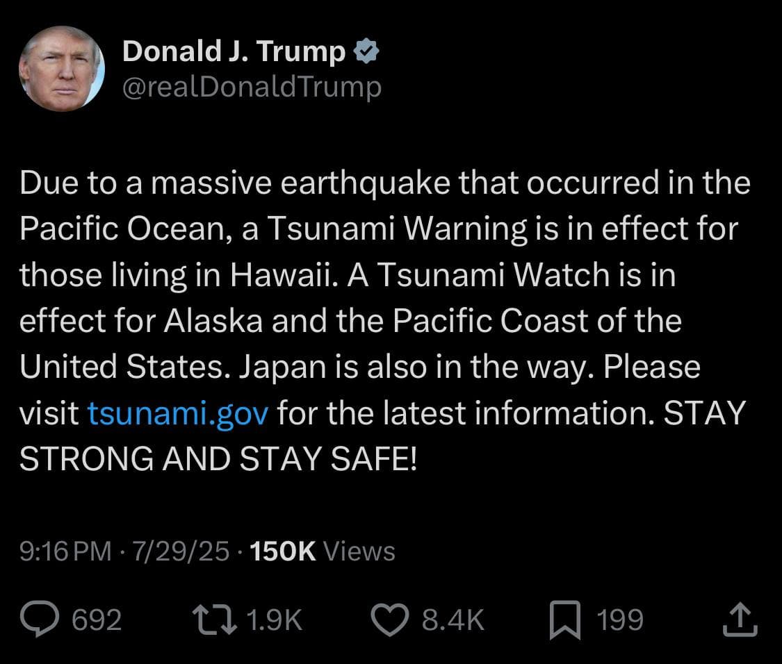 Featured image for: President Trump Urges West Coast, Alaska, and Hawaii Residents to Prepare for Imminent Tsunami Threat President Trump Urges West Coast, Alaska, and Hawaii Residents to Prepare for Imminent Tsunami Threat