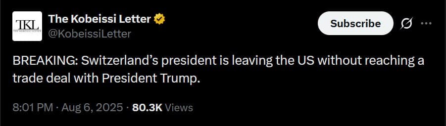 Featured image for: Swiss President Leaves U.S. Empty-Handed, Faces 39% Tariffs Despite F-35 Deal Swiss President Leaves U.S. Empty-Handed, Faces 39% Tariffs Despite F-35 Deal