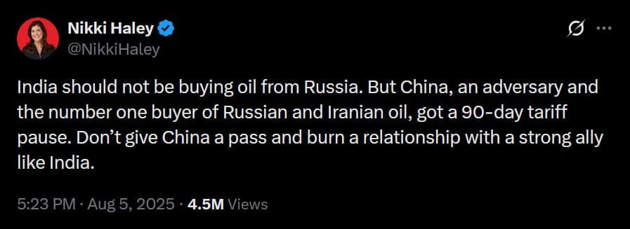 Featured image for: Nikki Haley Urges Trump to Preserve India Relations Amid Tariff Threats Nikki Haley Urges Trump to Preserve India Relations Amid Tariff Threats