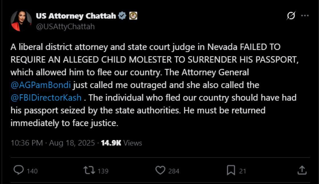 Featured image for: Breaking: Nevada Attorney Sigal Chattah Blames Judges for Fleeing Israeli Child Predator Breaking: Nevada Attorney Sigal Chattah Blames Judges for Fleeing Israeli Child Predator