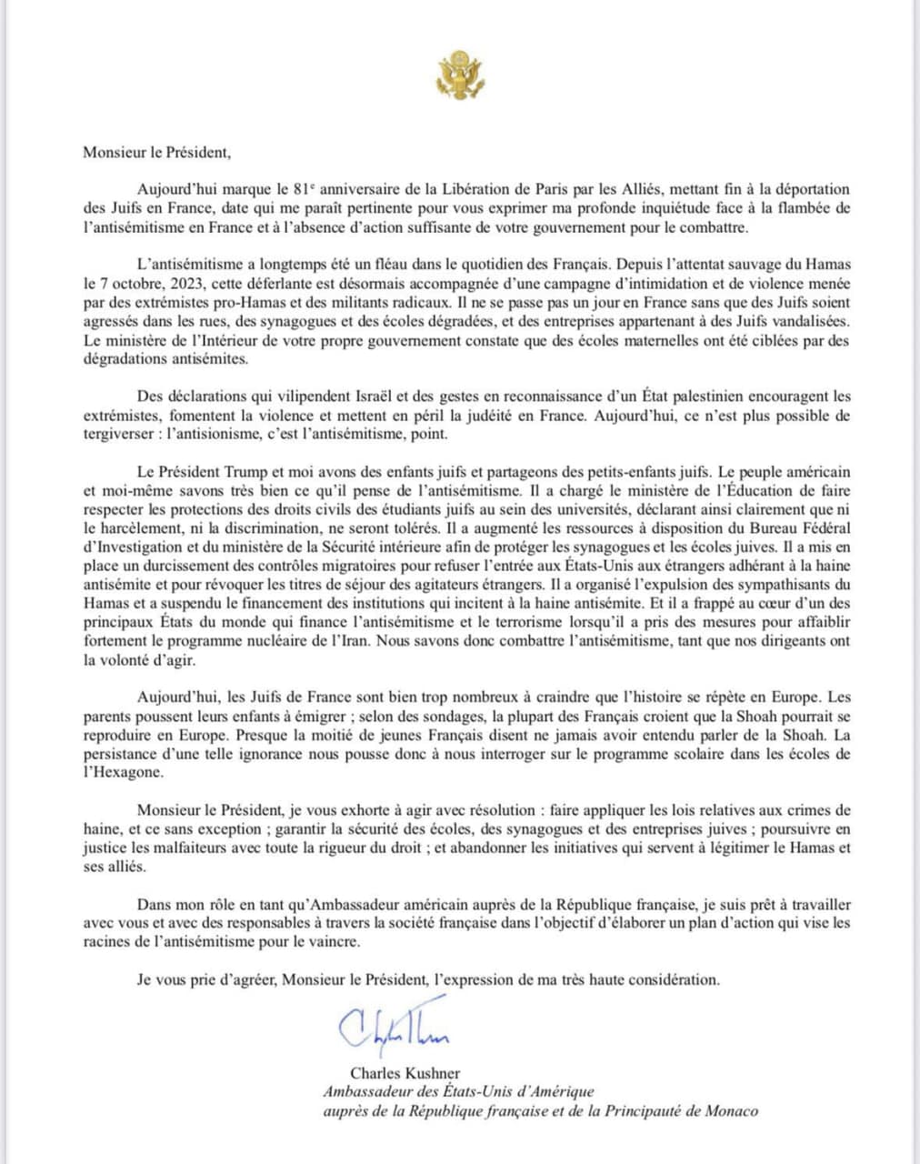 Featured image for: Kushner Criticizes Macron for Inaction Against Antisemitism in France Kushner Criticizes Macron for Inaction Against Antisemitism in France