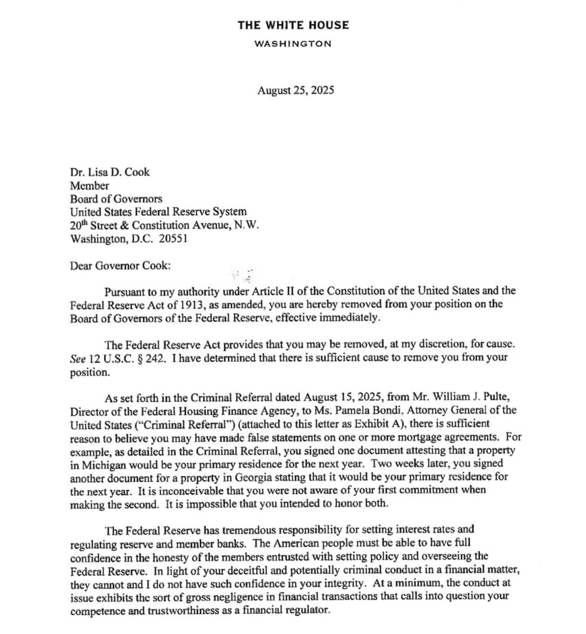 Featured image for: Trump Fires Fed Governor Cook; Legal Battle Looms Over Authority Trump Fires Fed Governor Cook; Legal Battle Looms Over Authority