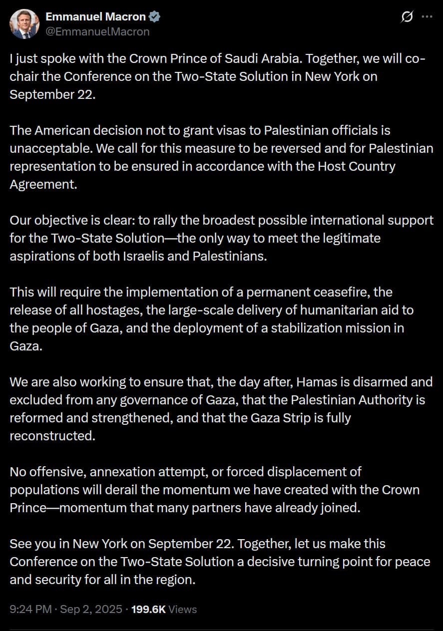 Featured image for: Macron and Saudi Crown Prince to Co-Chair Two-State Solution Conference on September 22 Macron and Saudi Crown Prince to Co-Chair Two-State Solution Conference on September 22