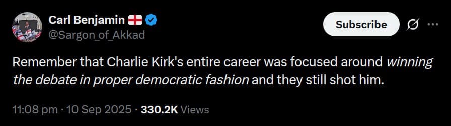 Featured image for: Carl Benjamin Condemns Attack on Charlie Kirk, Calls for Unity Carl Benjamin Condemns Attack on Charlie Kirk, Calls for Unity