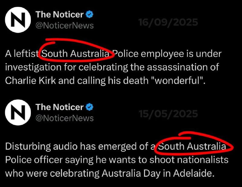 Featured image for: Australian police caught celebrating Charlie Kirk's death, no action taken Australian police caught celebrating Charlie Kirk's death, no action taken
