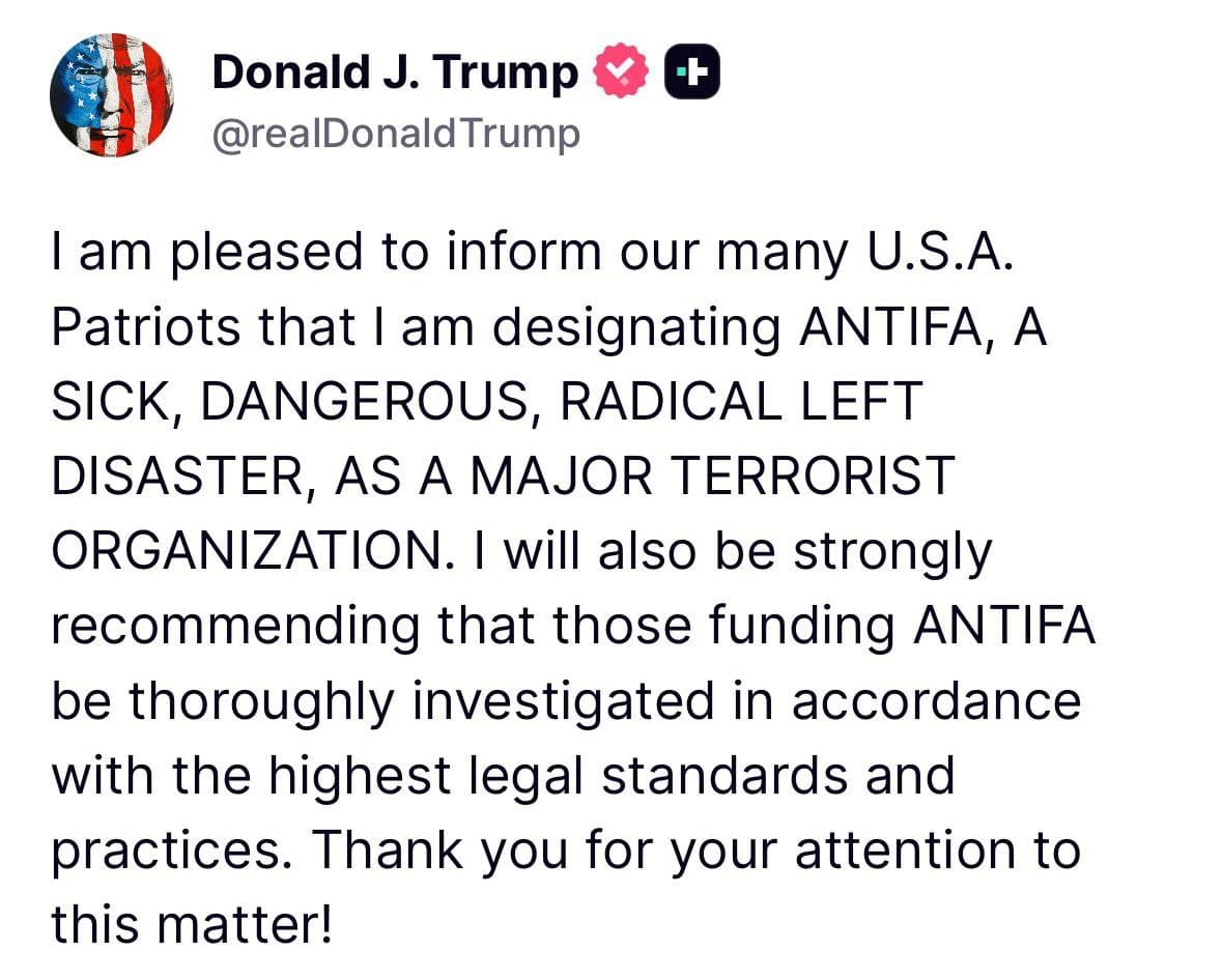 Featured image for: President Trump designates ANTIFA as a terrorist group President Trump designates ANTIFA as a terrorist group