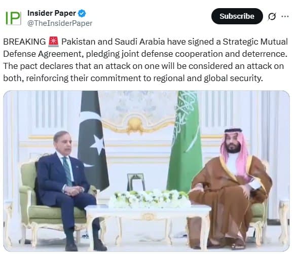 Featured image for: Pakistan and Saudi Arabia sign Strategic Mutual Defense Agreement Pakistan and Saudi Arabia sign Strategic Mutual Defense Agreement