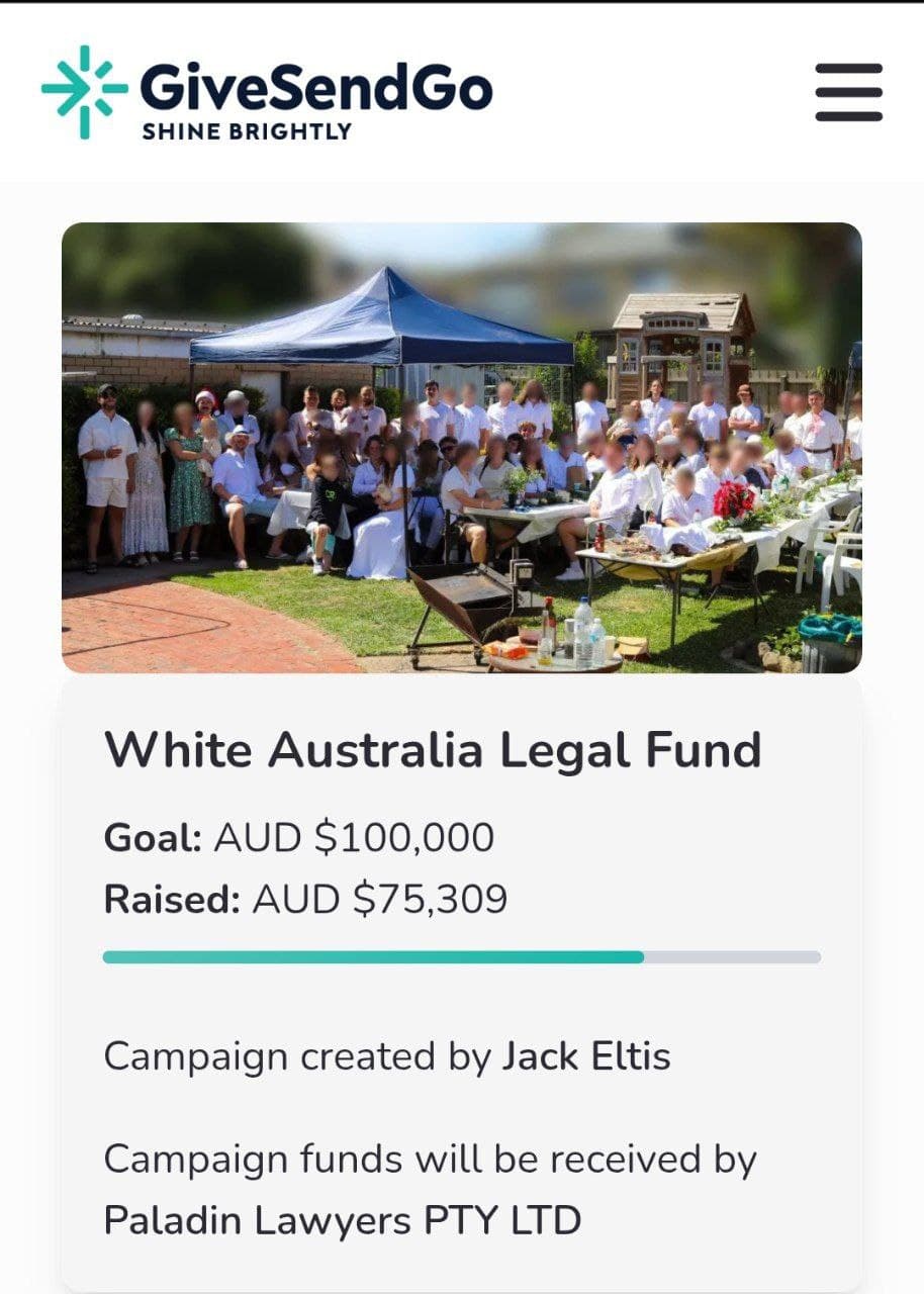 Featured image for: White Australia legal fund has been restored; donations encouraged White Australia legal fund has been restored; donations encouraged