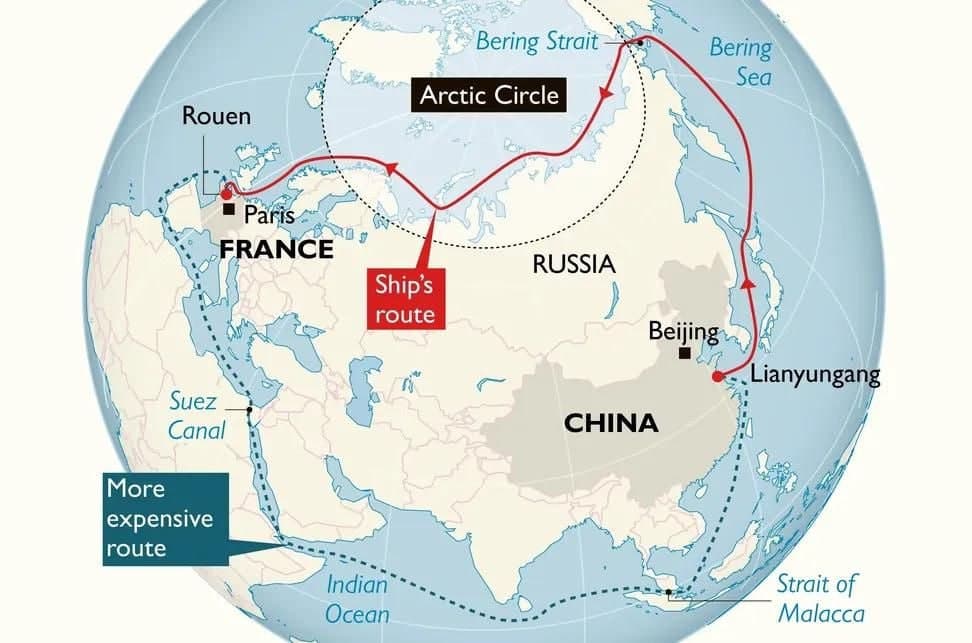 Featured image for: China's first ship to arrive in Europe via Arctic route, reducing travel time China's first ship to arrive in Europe via Arctic route, reducing travel time