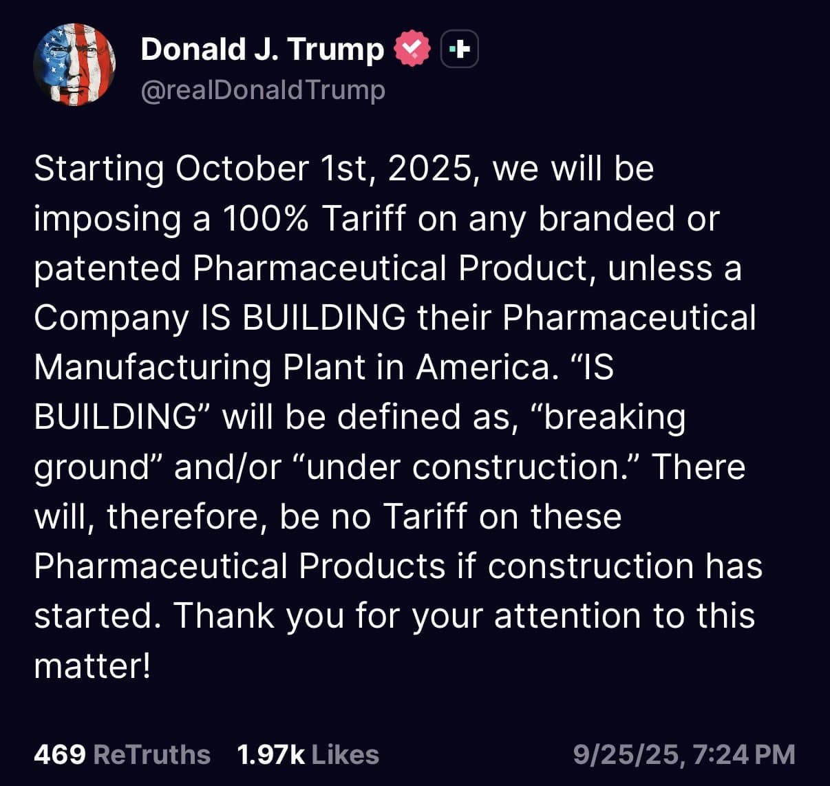 Featured image for: Trump announces 100% tariff on pharmaceuticals not made in America Trump announces 100% tariff on pharmaceuticals not made in America