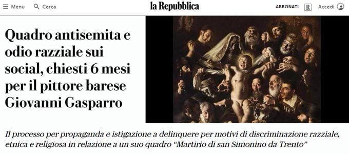 Featured image for: Italian prosecutors seek 6 months prison for painter Giovanni Gasparro for antisemitism Italian prosecutors seek 6 months prison for painter Giovanni Gasparro for antisemitism